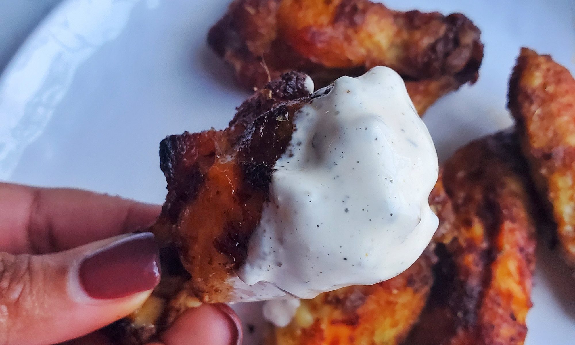 Roasted Party Wings Dipped In Buttermilk Ranch Dressing